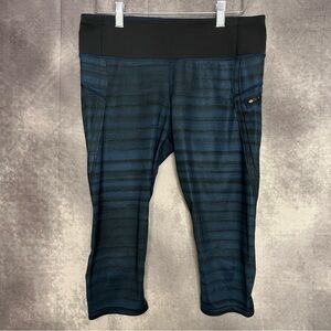 Lululemon Athletica‎ Blue Black Stripe Workout Capris Leggings Size 8